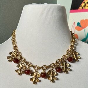 Vintage Dauplaise Oak Leaf Acorn Autumn Beaded Choker Statement Necklace